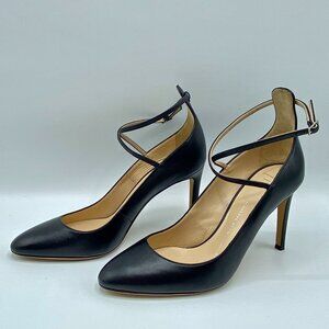 New! GIUSEPPE ZANOTTI Black Leather Pumps With X-Straps